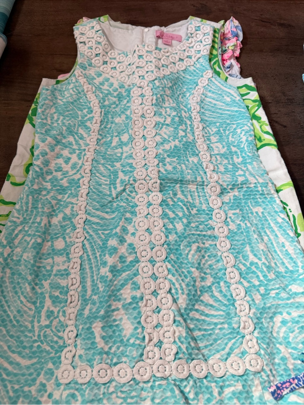 Lilly Pulitzer Aqua & White Crochet-Trim Sleeveless Dress